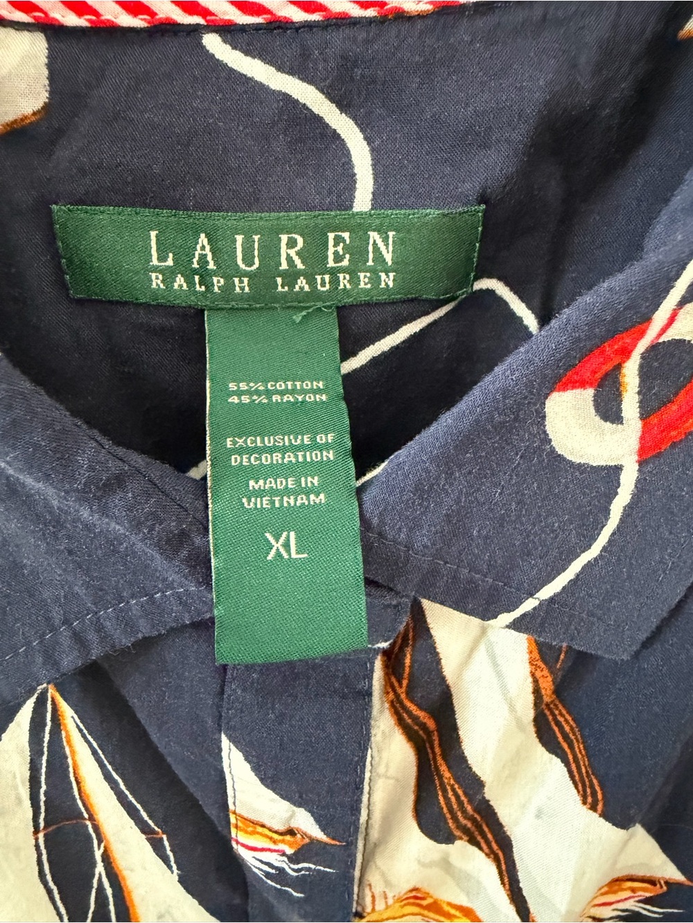 Lauren Ralph Lauren Navy Short-Sleeve Button-Up with Red and Cream Print